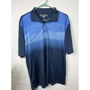 Greg Norman Play Dry Performance Short Sleeve Polo Mens Size XL Navy Blue Stripe